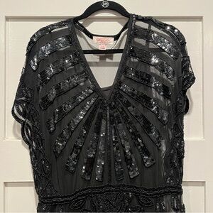 GatsbyLady Long Black Beaded Dress, Size 14